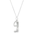 A sterling silver boot charm, hanging next to a matt silver stirrup charm and hung on a silver adjustable chain.