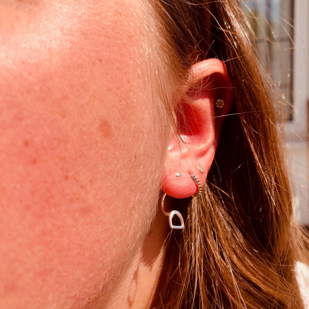Sterling Silver Bead and Stirrup Cuff Stud Earrings