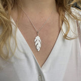 Large Sterling Silver Feather Drop Necklace