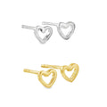Two pairs of sterling silver heart silhouette shaped stud earrings, one in silver and one in 18ct gold plate.