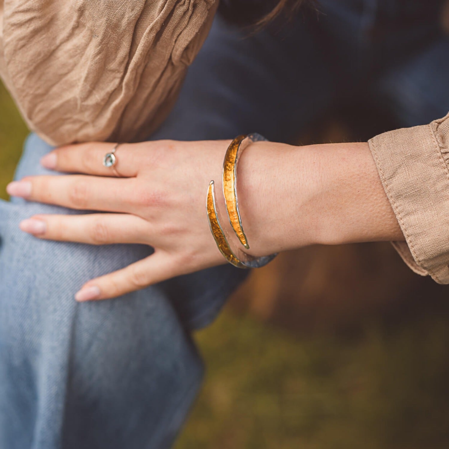 Adjustable Sterling Silver Shimmer Bangle - Reeves & Reeves