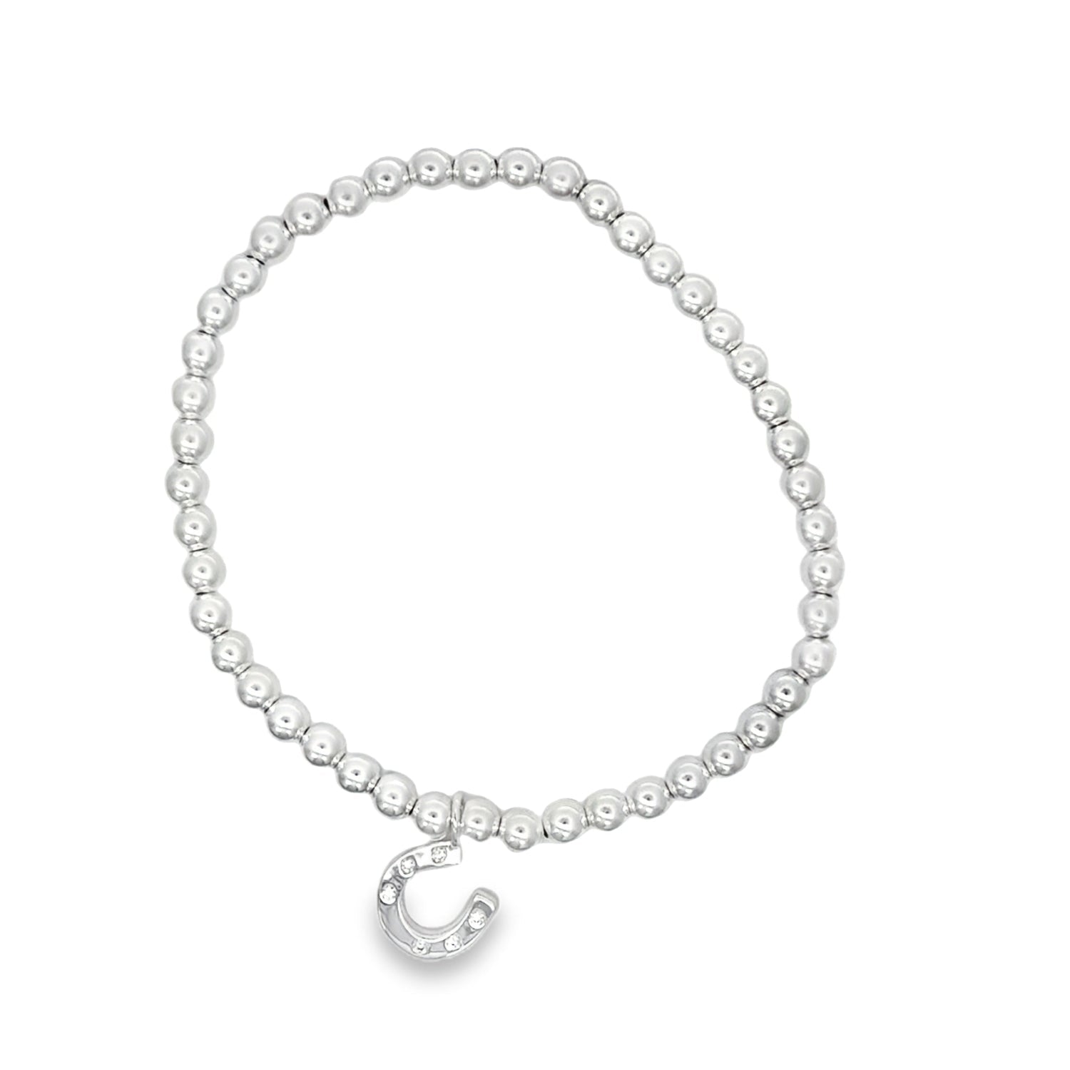 Beaded Sterling Silver Bracelet with Pavé Horseshoe Charm - Reeves & Reeves