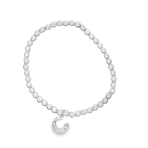 Beaded Sterling Silver Bracelet with Pavé Horseshoe Charm - Reeves & Reeves