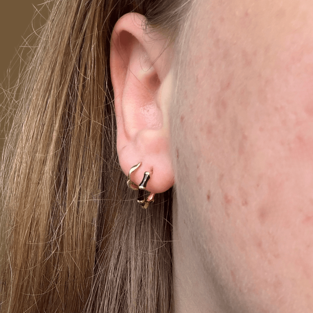 Black and Gold Bamboo Hoop Earrings - Reeves & Reeves