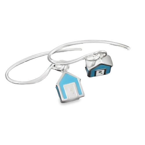 Blue Beach Hut Sterling Silver and Enamel Earrings - Reeves & Reeves