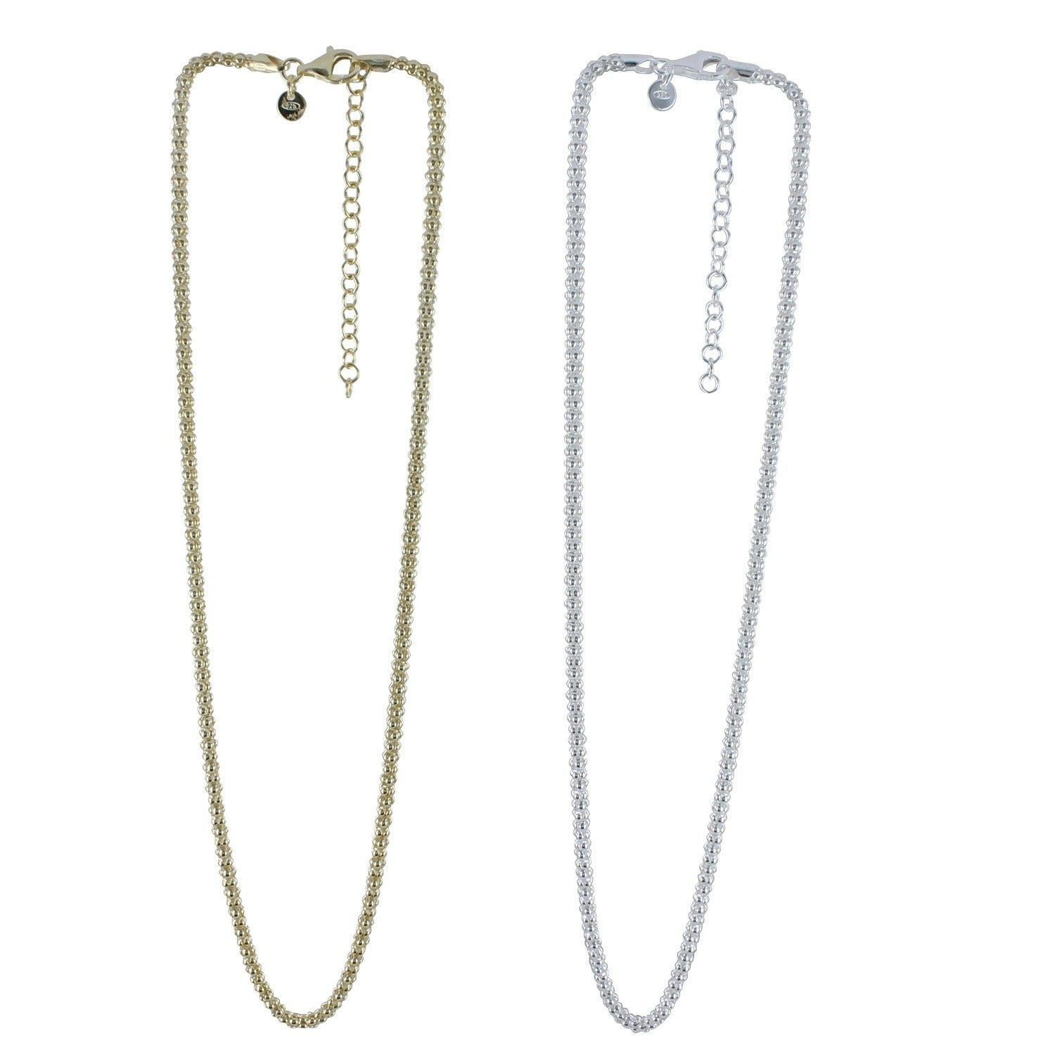 Two Bobble Necklaces, one in silver and one in gold plate with lobster style clasps and adjustable feature.