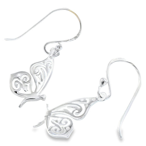 Butterfly Drop Earrings in Sterling Silver - Reeves & Reeves