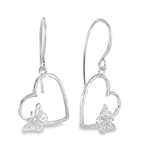 Butterfly in Heart Sterling Silver Drop Earrings - Reeves & Reeves