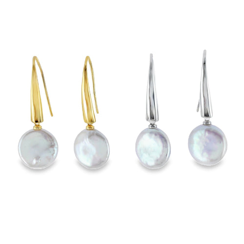 Button Pearl Drop Earrings - Reeves & Reeves