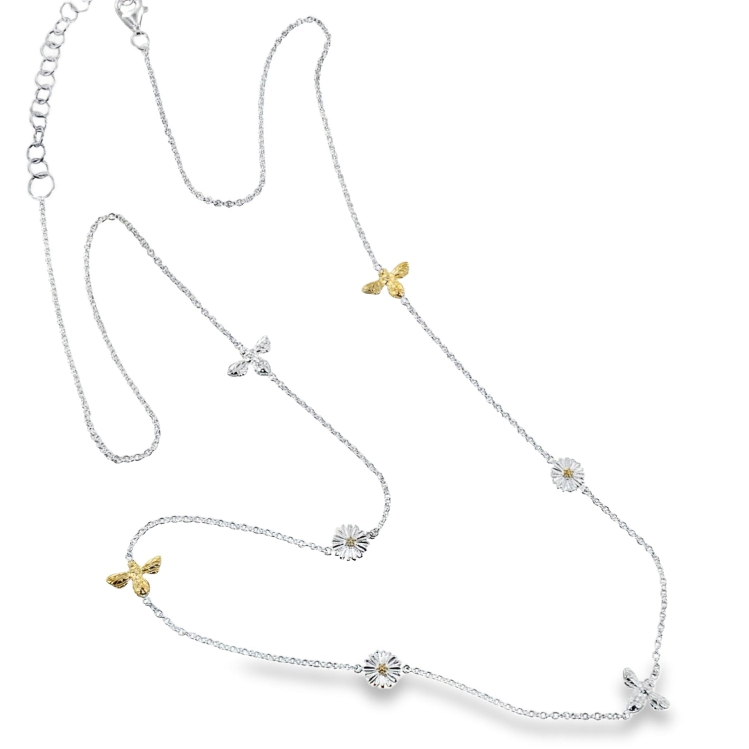 Daisy and Bee Necklace in Sterling Silver and Gold - Reeves & Reeves