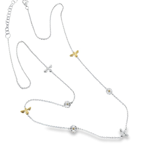 Daisy and Bee Necklace in Sterling Silver and Gold - Reeves & Reeves