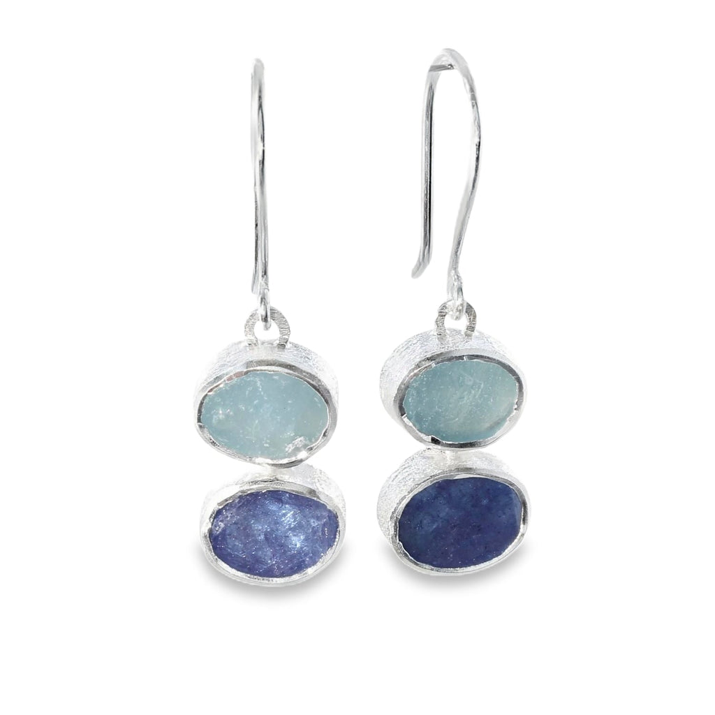 Duo Rough Stone Drop Earrings in Sterling Silver - Reeves & Reeves