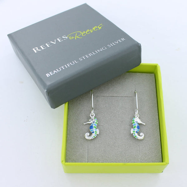 Enamel Seahorse Drop Earrings - Reeves & Reeves