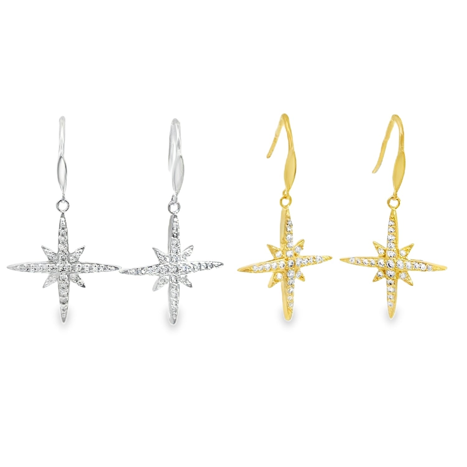 Follow that Star Sterling Silver and Pavé Drop Earrings - Reeves & Reeves