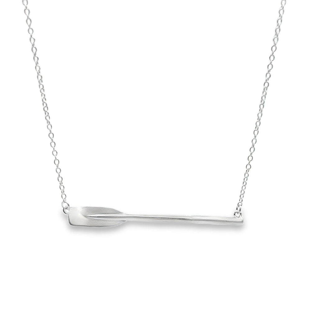 Sterling Silver Gig Oar sat centrally on a fine silver chain.