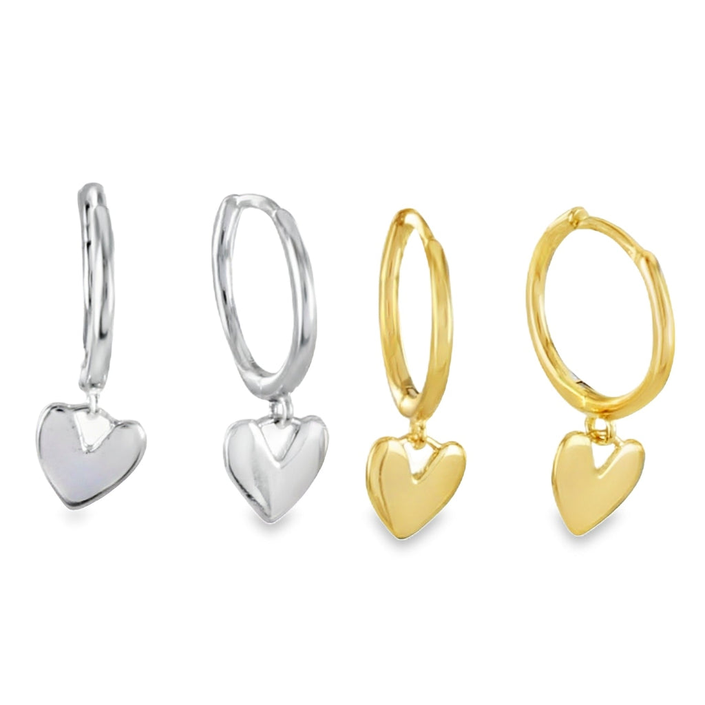 Heart Drop Sterling Silver Hoop Earrings - Reeves & Reeves
