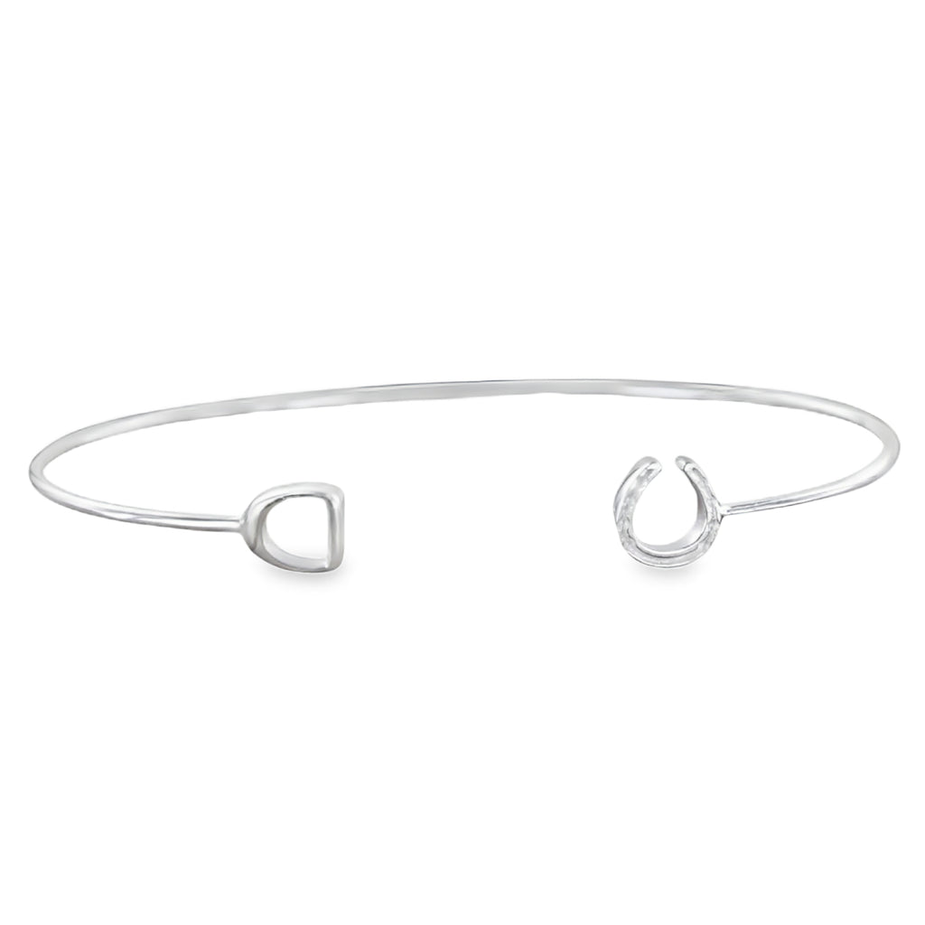 A fine sterling silver band, finished with a horseshoe at one end and a stirrup at the other.