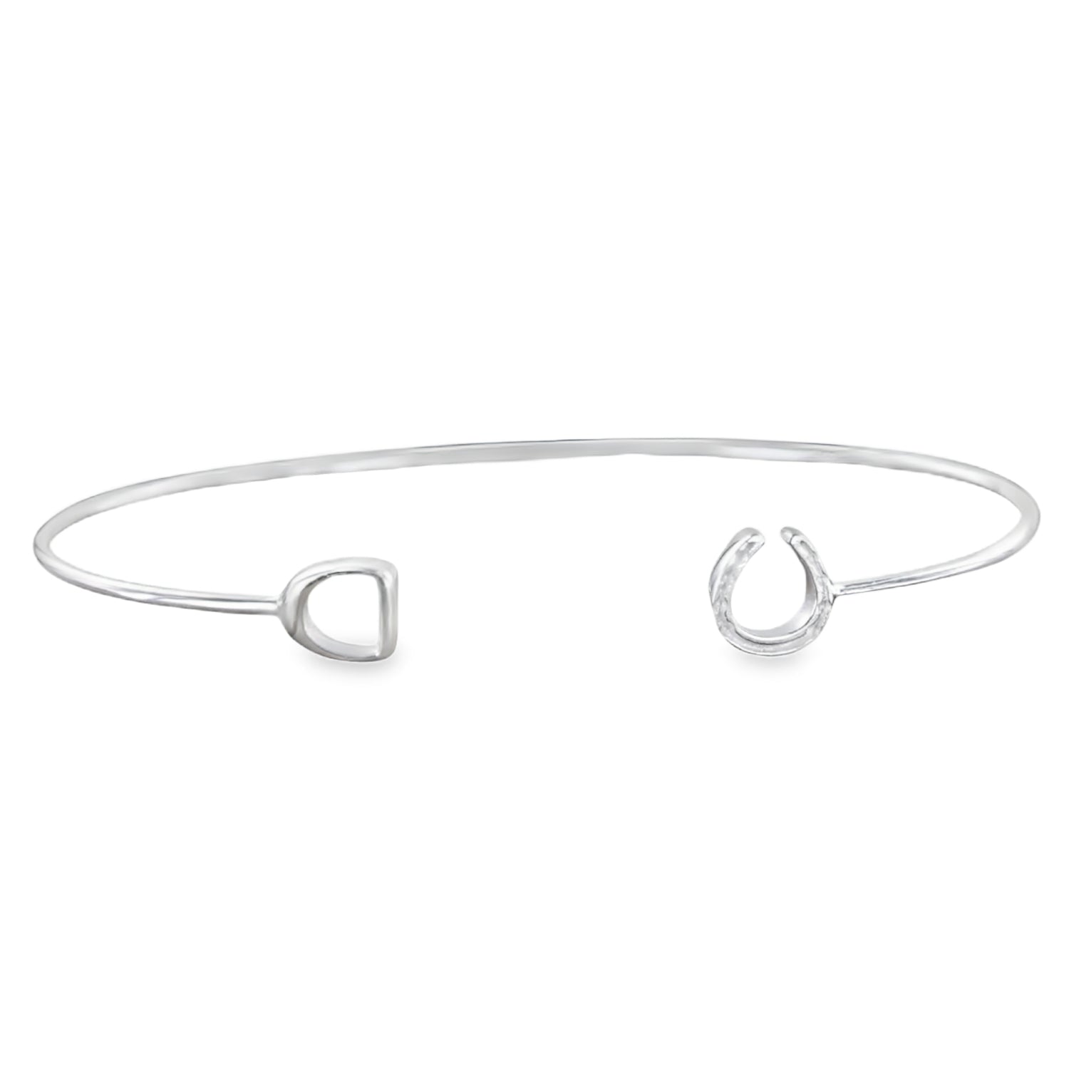 A fine sterling silver band, finished with a horseshoe at one end and a stirrup at the other.