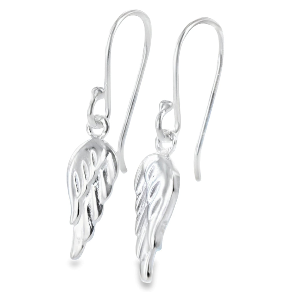 Large Angel Wings Sterling Silver Hook Earrings - Reeves & Reeves