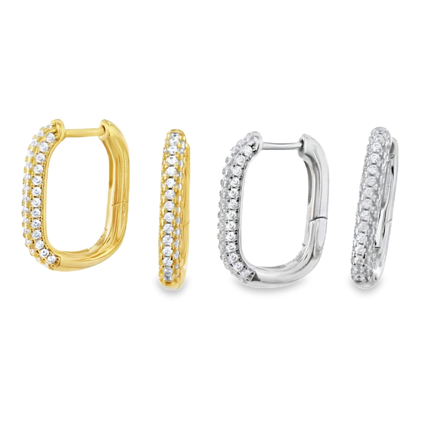 Large CZ Rectangle Hoop Earrings - Reeves & Reeves