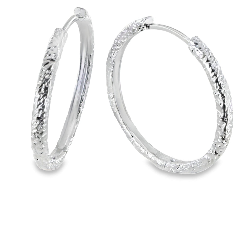 Large Sterling Silver Textured Hoop Earring - Reeves & Reeves