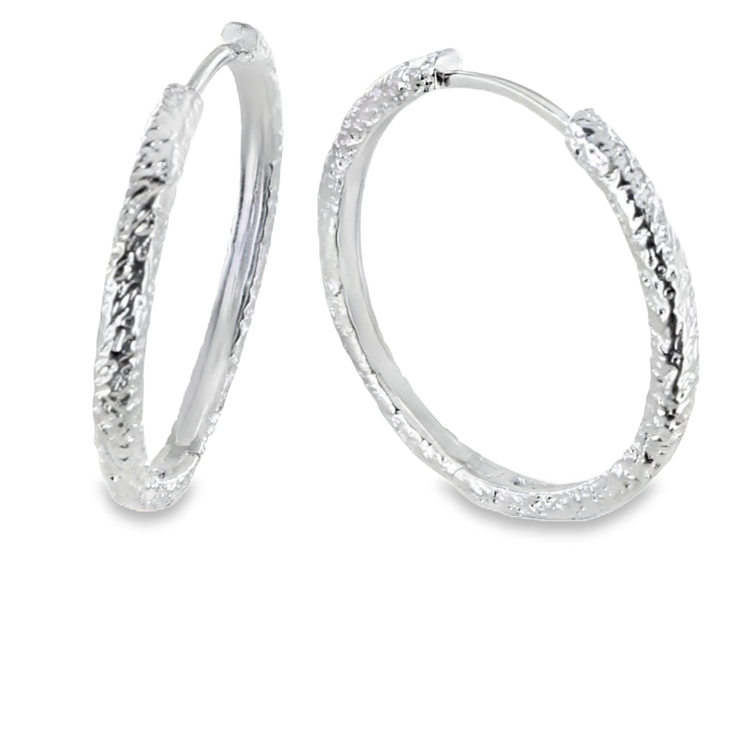 Large Sterling Silver Textured Hoop Earring - Reeves & Reeves
