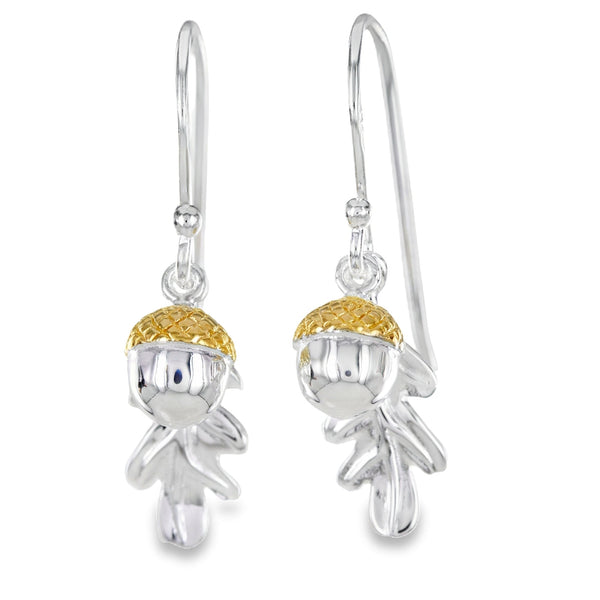 Oak Leaf and Acorn Sterling Silver and Gold Plated Earrings - Reeves & Reeves