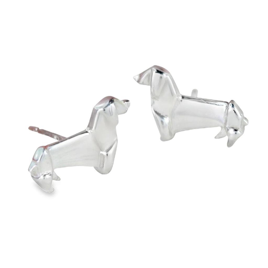 Origami Dachshund Sterling Silver Stud Earrings - Reeves & Reeves