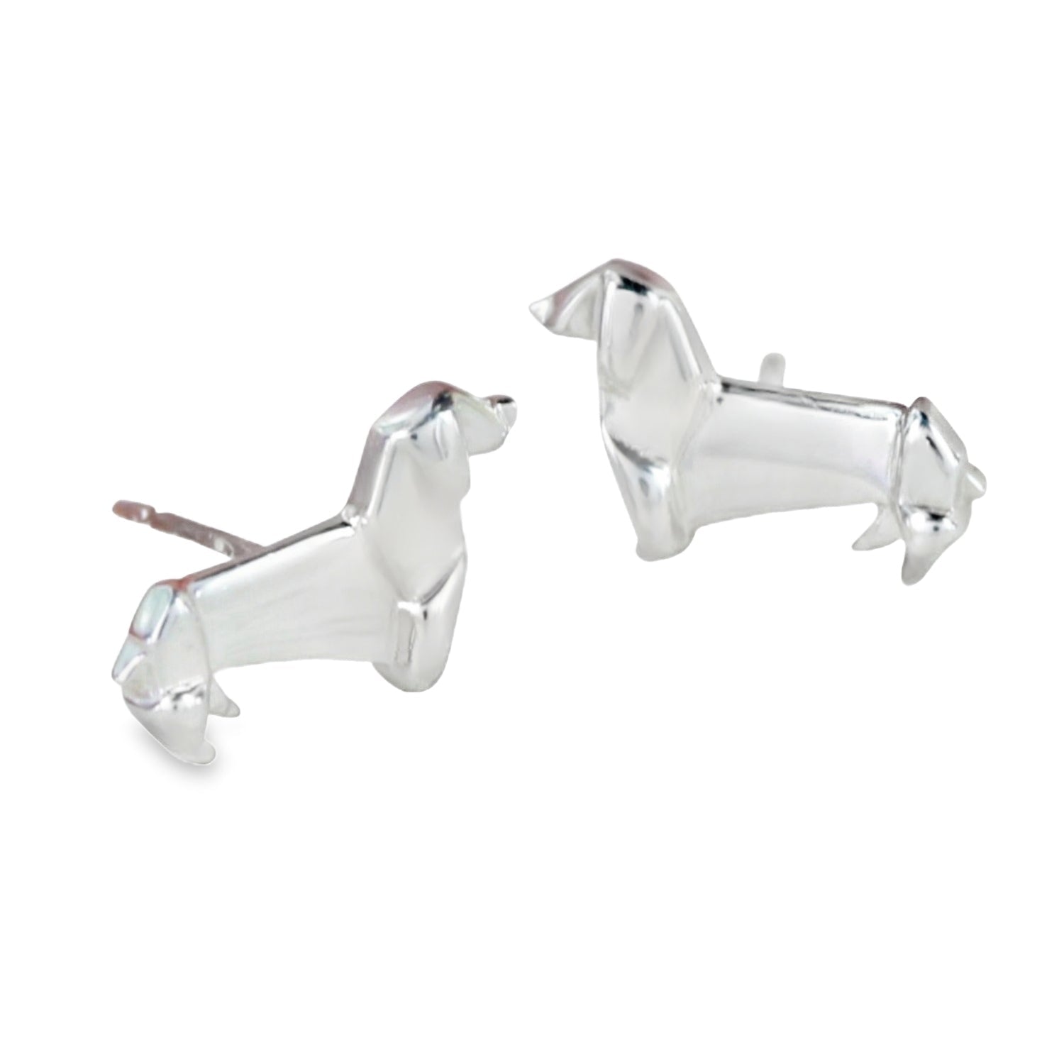 Origami Dachshund Sterling Silver Stud Earrings - Reeves & Reeves