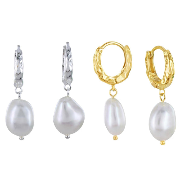 Pearl and Sterling Silver Hoop Earrings - Reeves & Reeves
