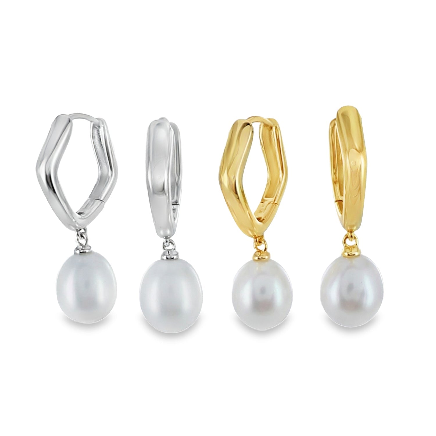 Pentagon Pearl Hoop Earrings - Reeves & Reeves