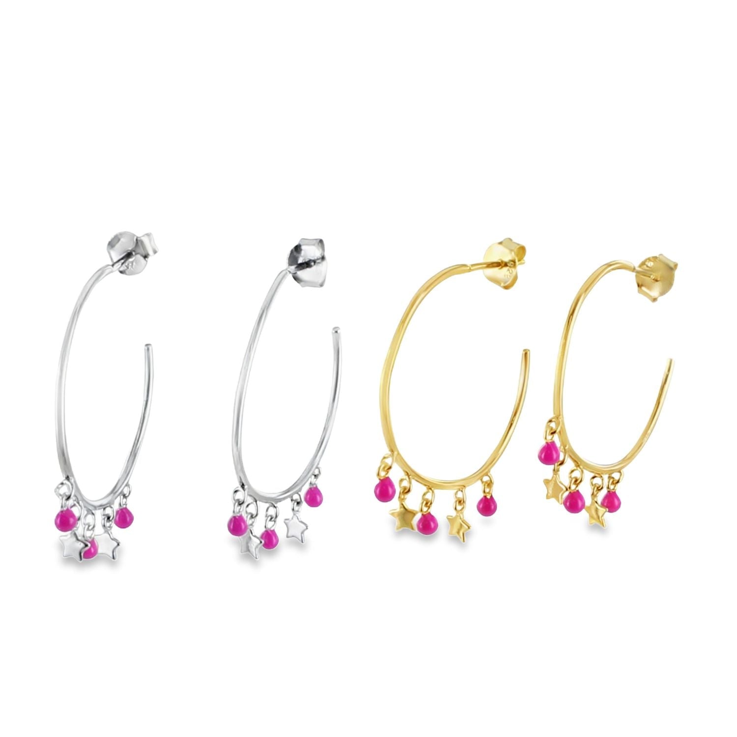 Pink Starry Sterling Silver Hoop Earrings - Reeves & Reeves