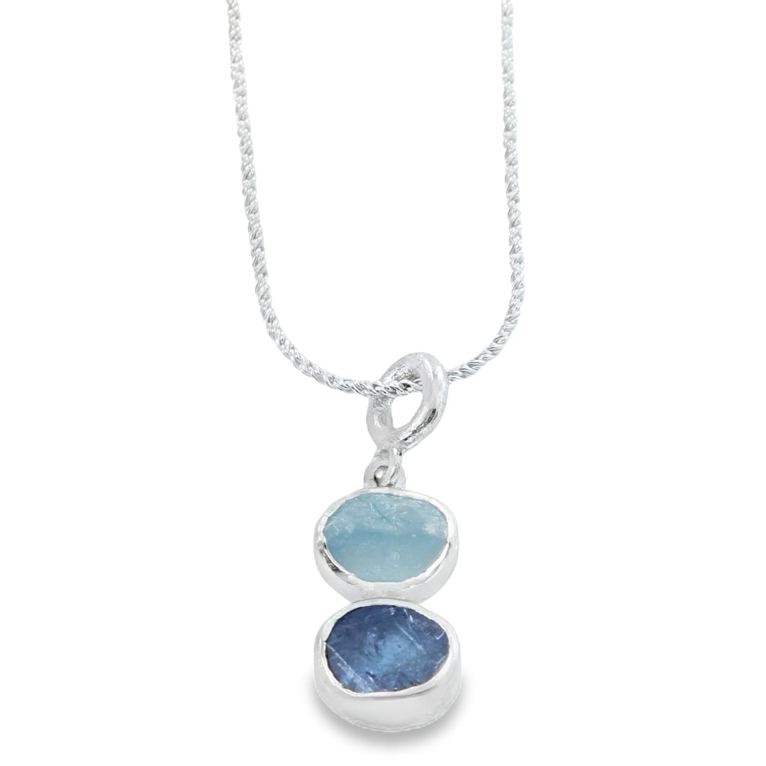 Rough Duo Stone Drop Necklace in Sterling Silver - Reeves & Reeves