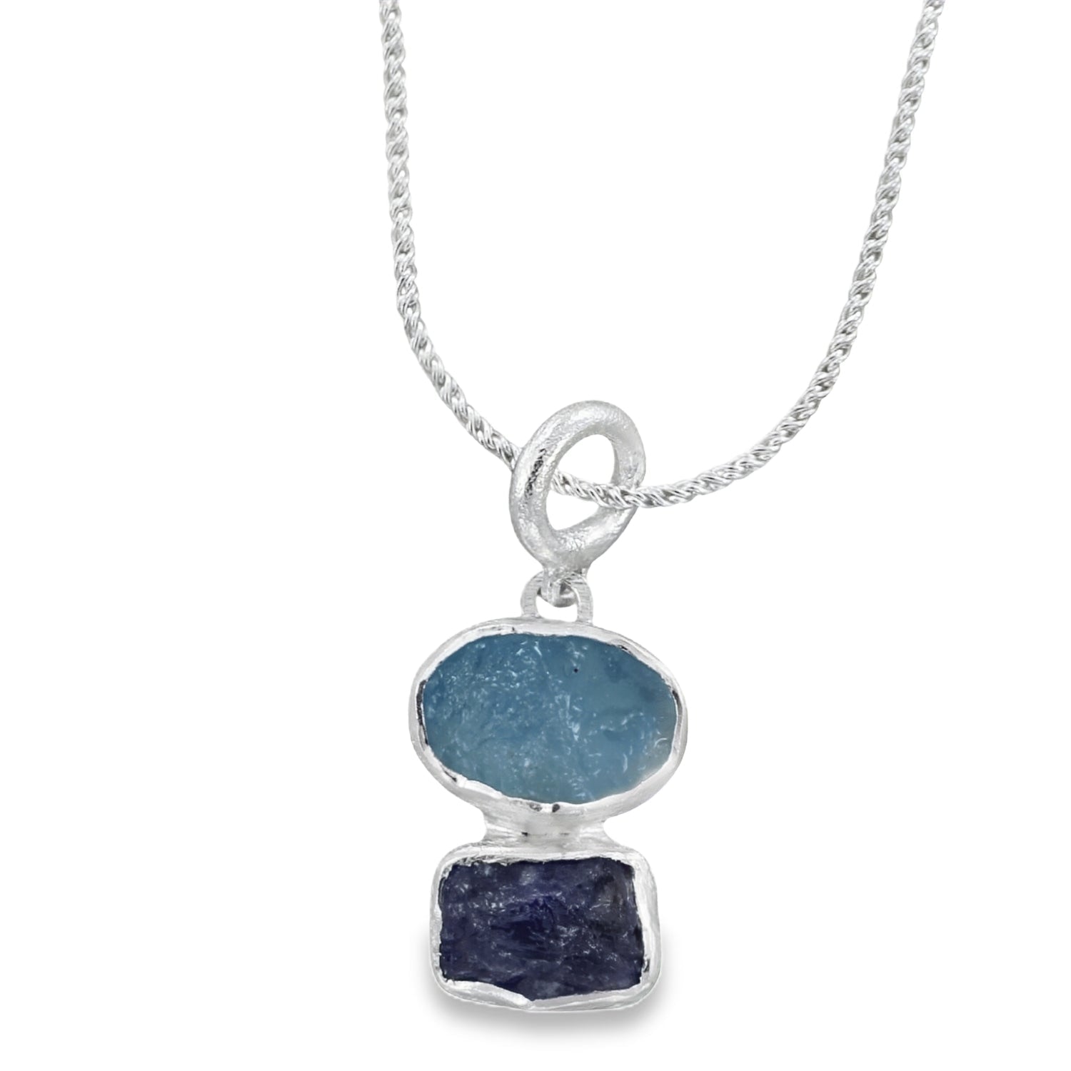 Rough Duo Stone Drop Necklace in Sterling Silver - Reeves & Reeves