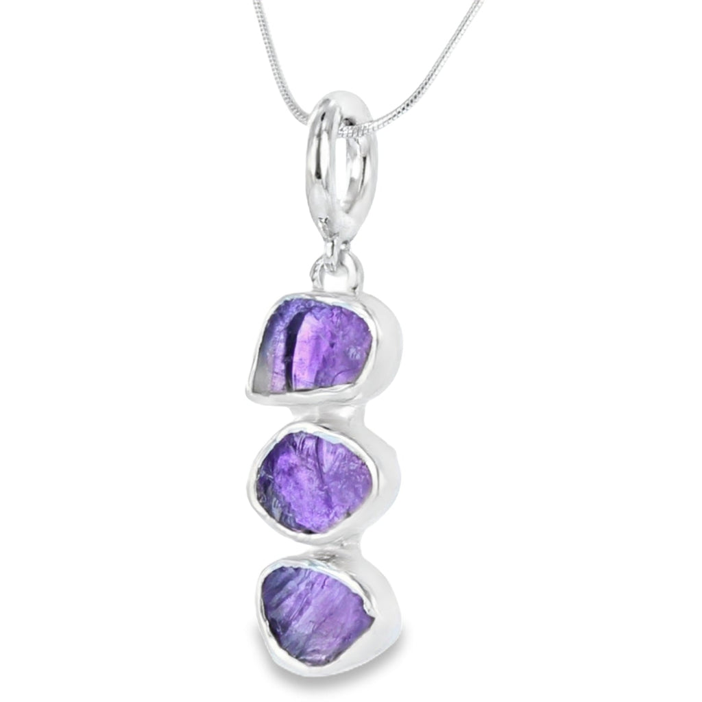 Rough Stone Amethyst Necklace in Sterling Silver - Reeves & Reeves