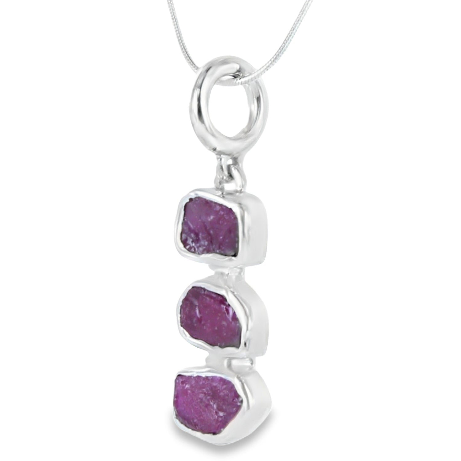 Rough Stone Ruby Necklace in Sterling Silver - Reeves & Reeves