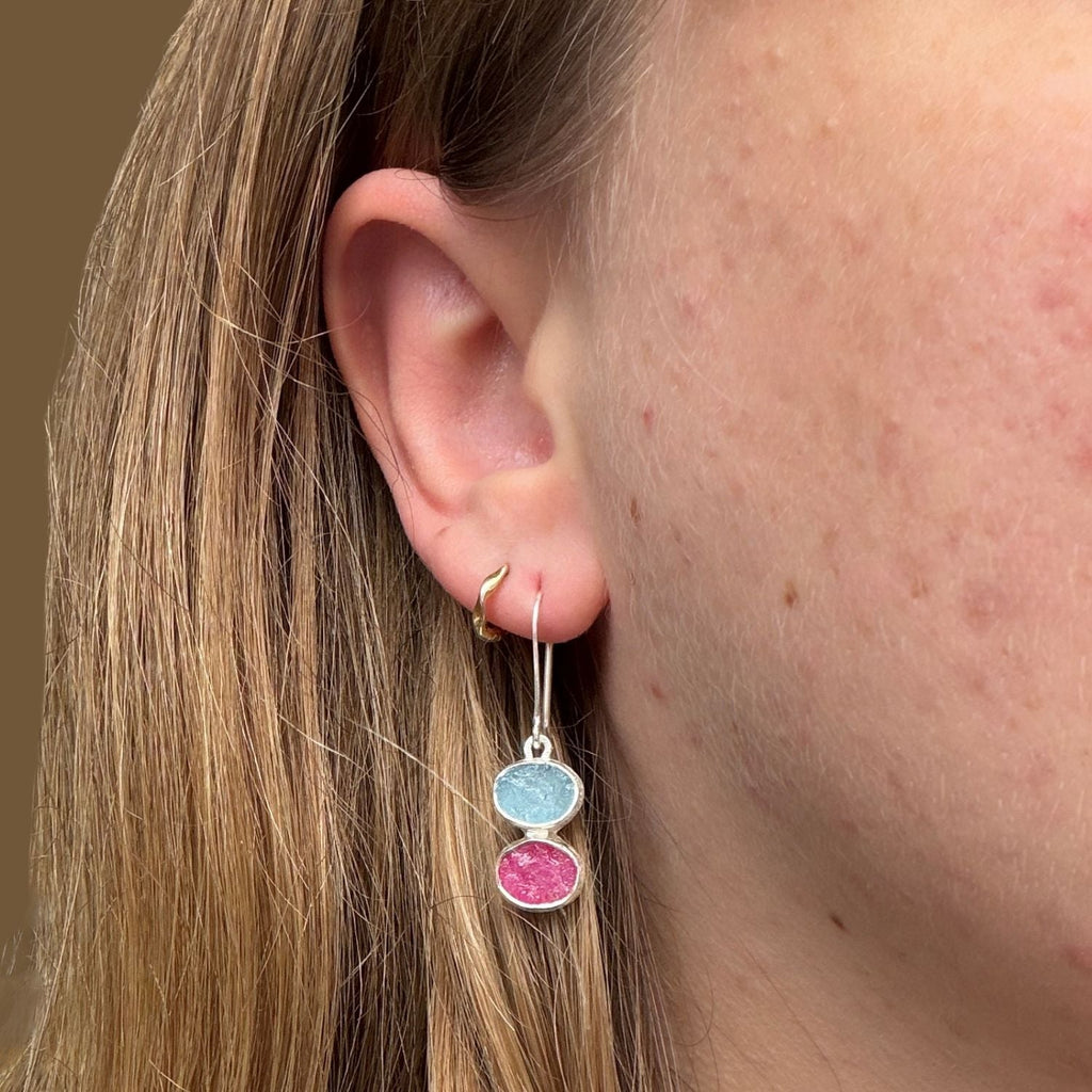 Ruby and Aqua Rough Stone Drop Earrings - Reeves & Reeves