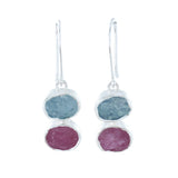 Ruby and Aqua Rough Stone Drop Earrings - Reeves & Reeves