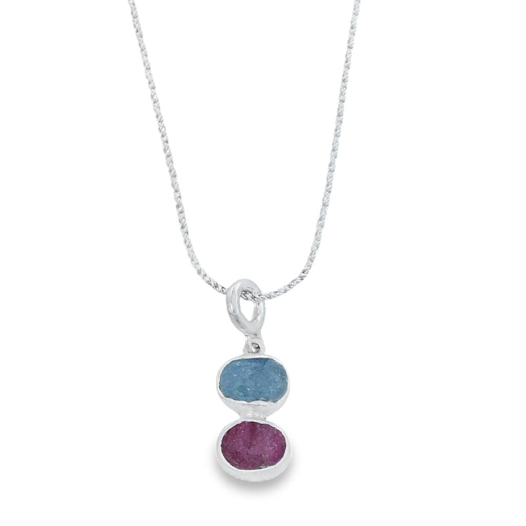 Ruby and Aqua Rough Stone Pendant - Reeves & Reeves