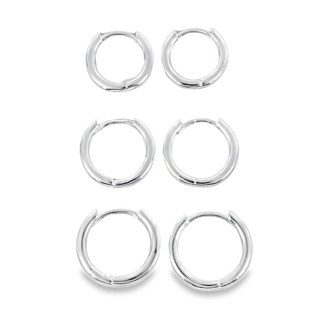 Set of Three Silver Huggie Hoop Earrings - Reeves & Reeves