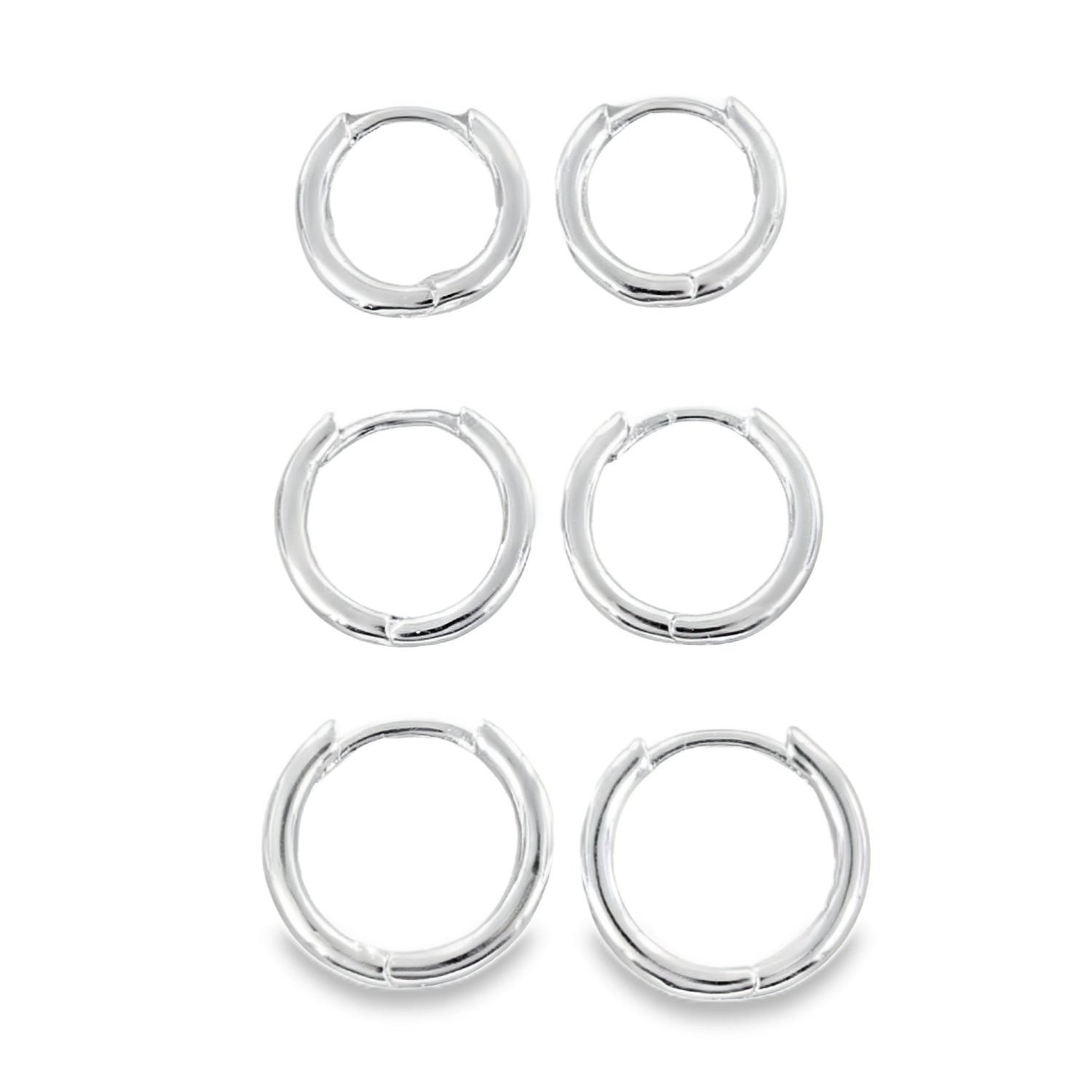 Set of Three Silver Huggie Hoop Earrings - Reeves & Reeves