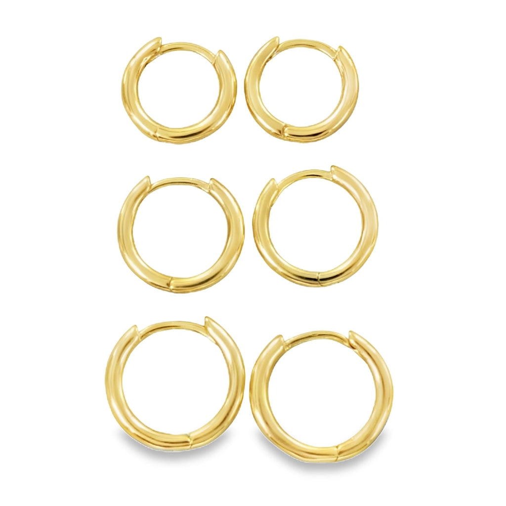 Set of Three Silver Huggie Hoop Earrings - Reeves & Reeves