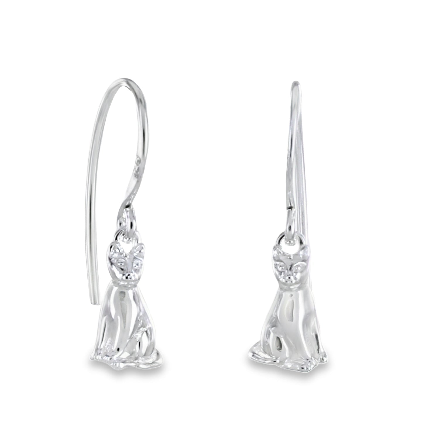 Sitting Cat Sterling Silver Drop Earrings - Reeves & Reeves