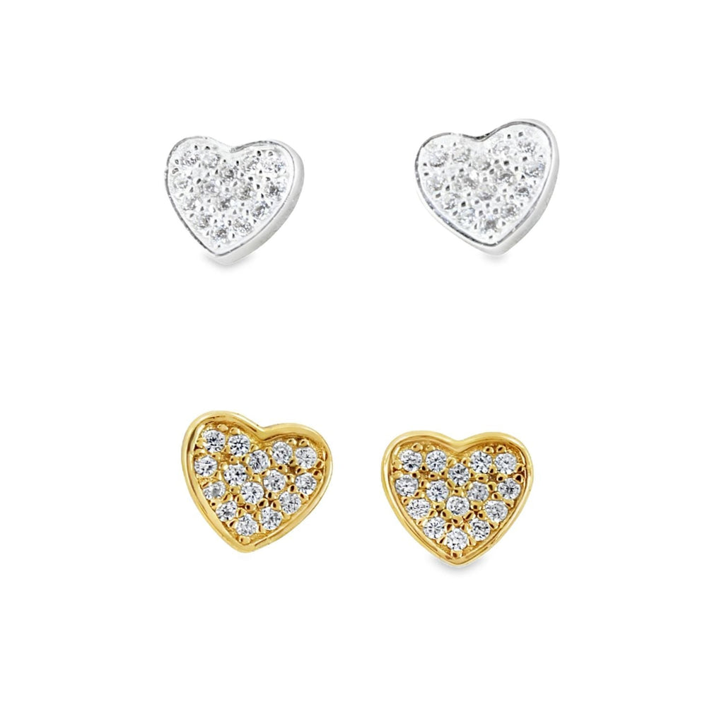 Sparkling Sterling Silver Heart Studs - Reeves & Reeves