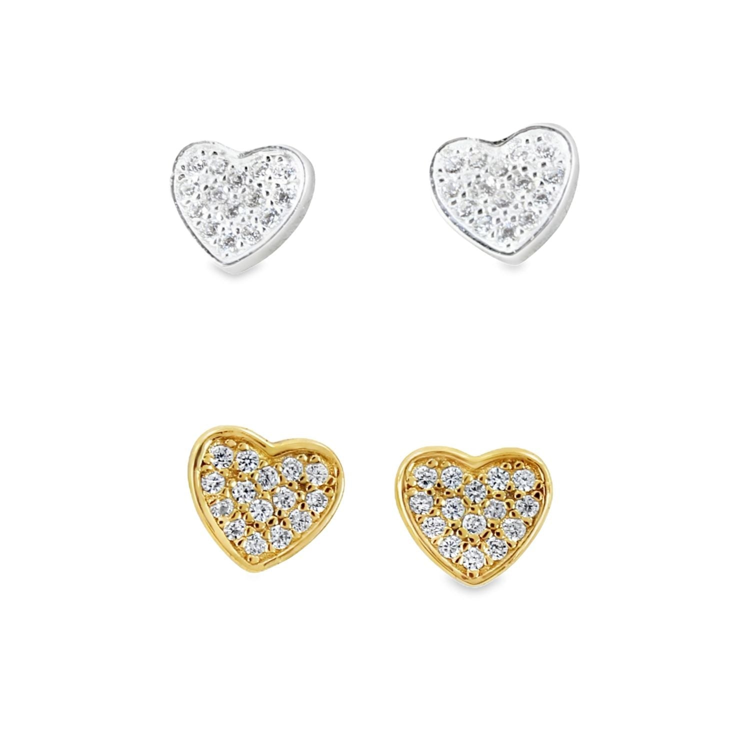 Sparkling Sterling Silver Heart Studs - Reeves & Reeves