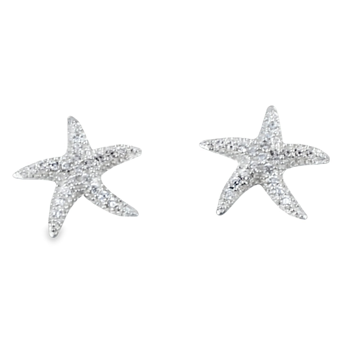 Sparkly Sterling Silver Starfish Stud Earrings - Reeves & Reeves
