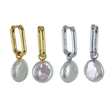 Square Button Pearl Hoop Earrings - Reeves & Reeves