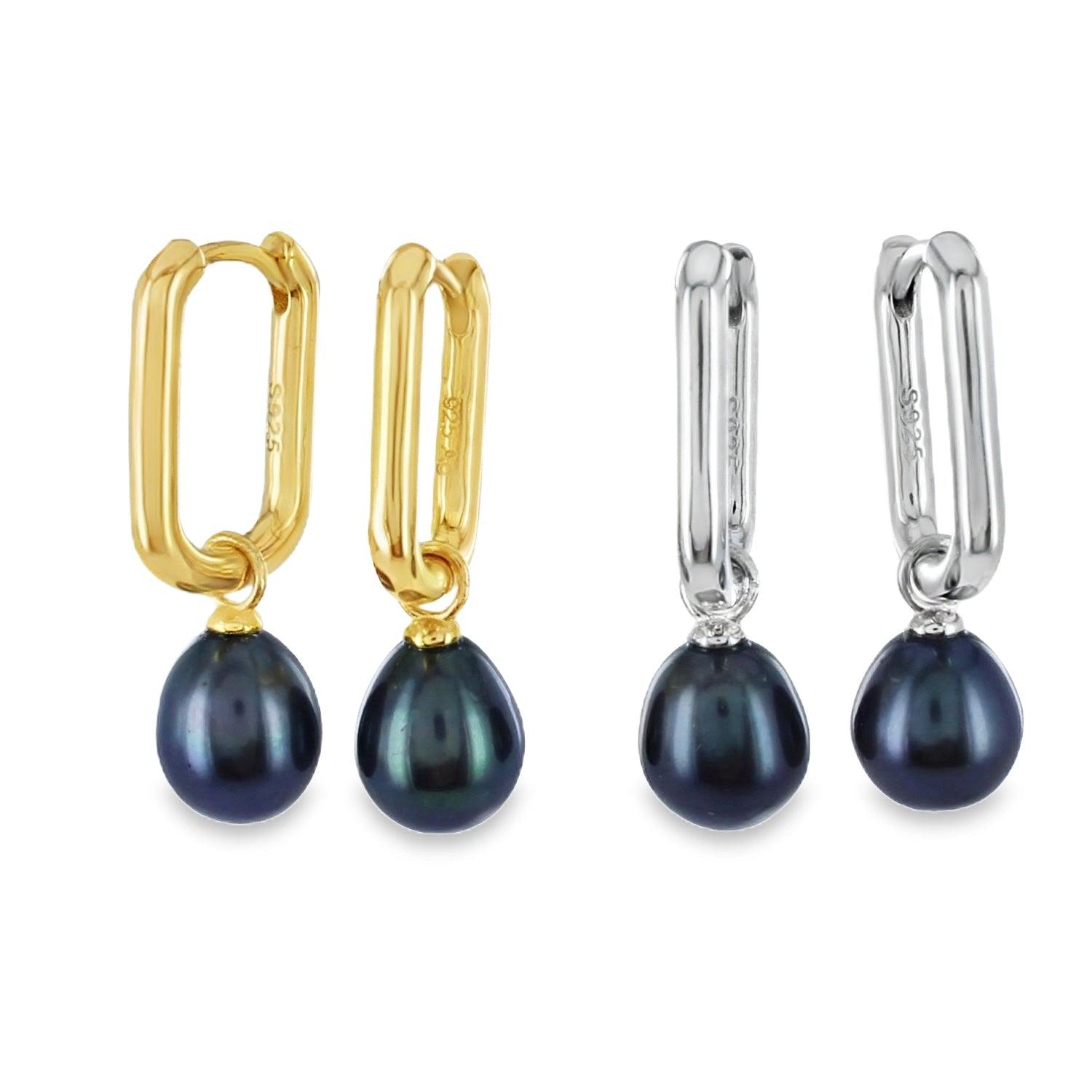Square Peacock Pearl Hoop Earrings - Reeves & Reeves