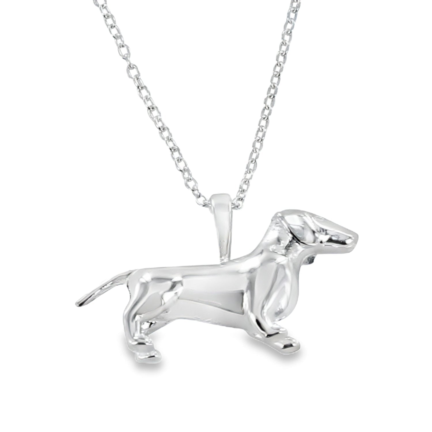Sterling Silver 3D Dachshund Dog Necklace - Reeves & Reeves
