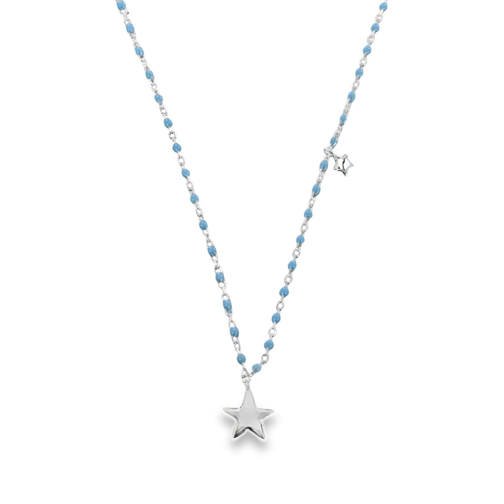 Sterling Silver and Baby Blue Star Enamel Necklace - Reeves & Reeves